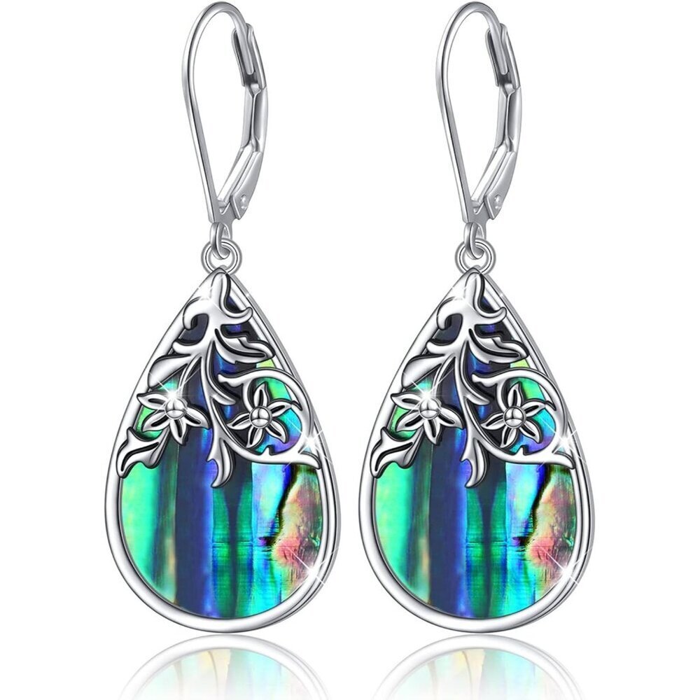 Sterling Silver Leverback Dangle Earring Women Teardrop Filigree 14K Gold Flower - Picture 1 of 7